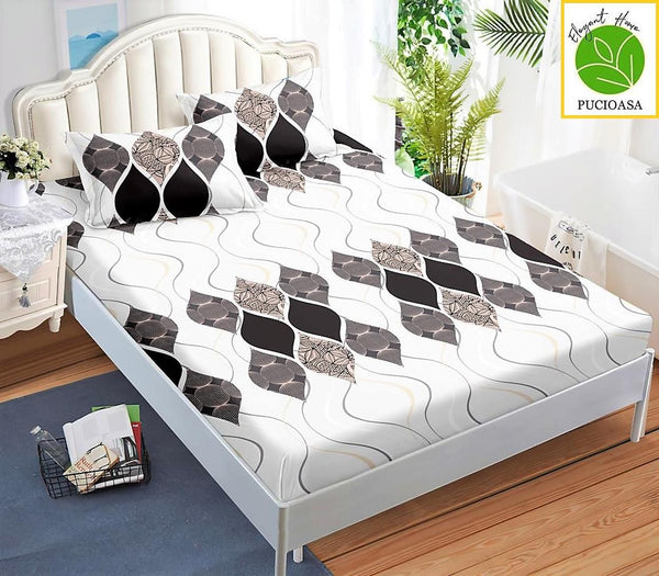 Huse Saltea cu Elastic Bumbac Finet Pat Dublu Alb Maro Oriental CFN186