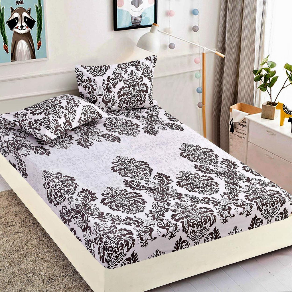 Cearceafuri cu Elastic Bumbac Finet Pat Dublu Albe Maro Oriental CFJ164