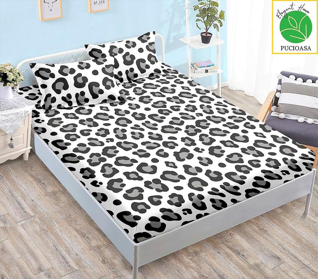 Huse Saltea cu Elastic Bumbac Finet Pat Dublu Alb Negru Dalmatian CFN228