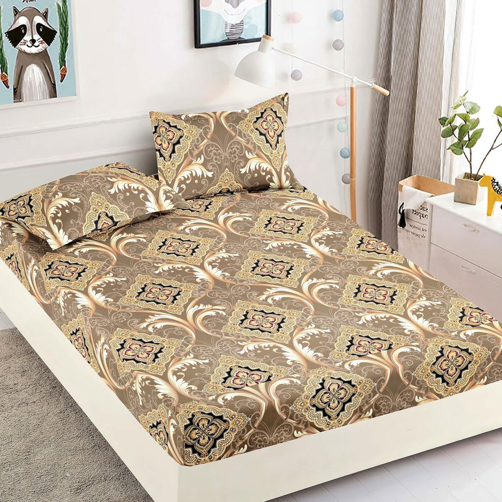 Cearceafuri cu Elastic Bumbac Finet Pat Dublu Maro Oriental CFJ171