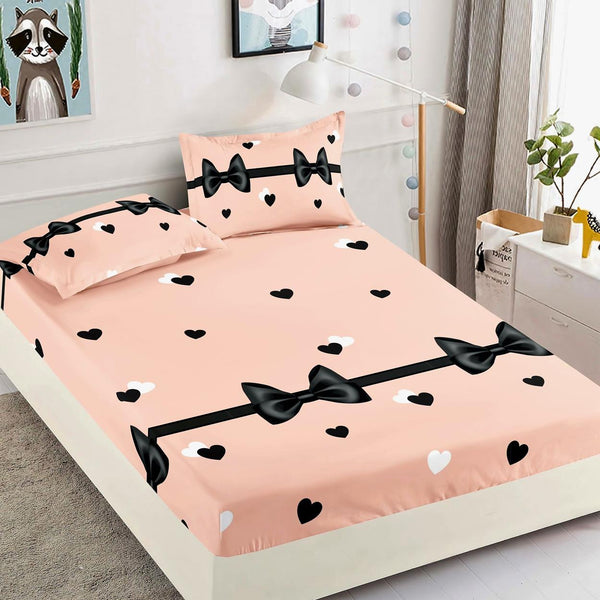 Cearceafuri cu Elastic Bumbac Finet Pat Dublu Roz Inimioare CFJ173