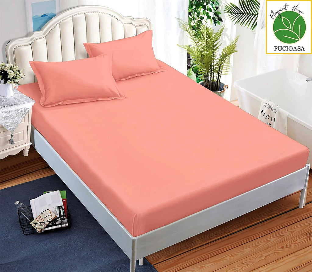 Huse Saltea cu Elastic Bumbac Finet Pat Dublu Roz Uni CFN167