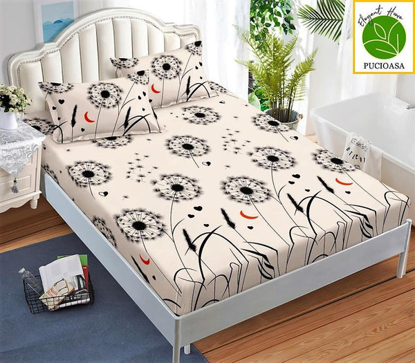 Huse Saltea cu Elastic Bumbac Finet Pat Dublu Crem Floral CFN177