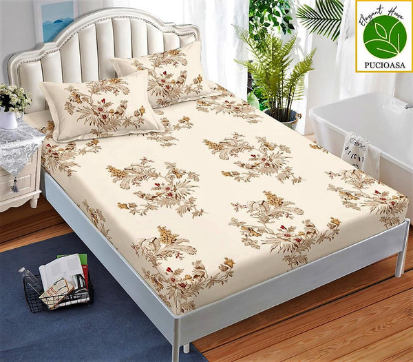 Huse Saltea cu Elastic Bumbac Finet Pat Dublu Crem Floral CFN206
