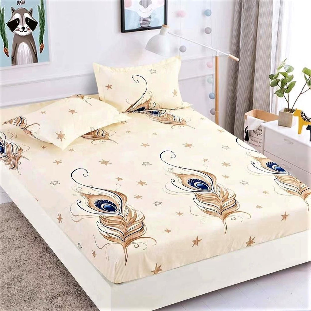 Cearceafuri cu Elastic Bumbac Finet Pat Dublu Crem Stele CFJ179