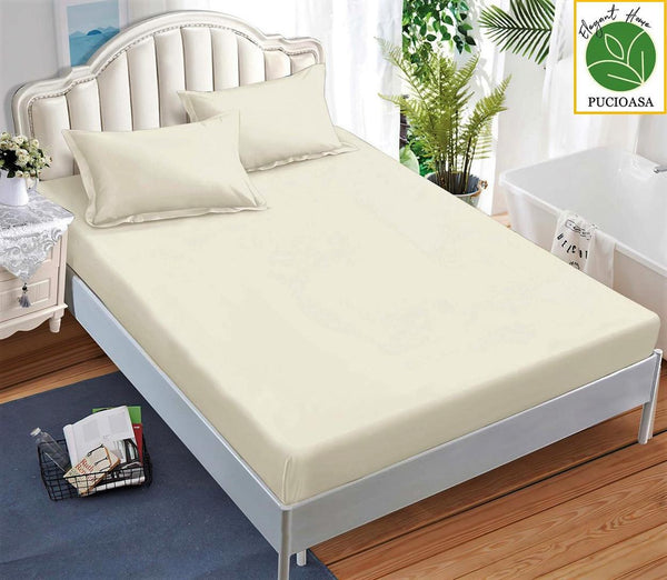 Huse Saltea cu Elastic Bumbac Finet Pat Dublu Crem Uni CFN158