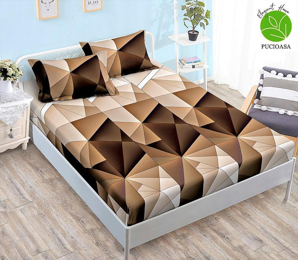 Cearceafuri cu Elastic Bumbac Finet Pat Dublu Geometric Maro CFN86