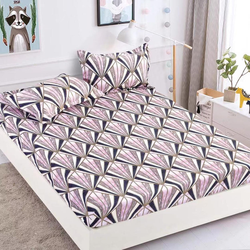 Cearceafuri cu Elastic Bumbac Finet Pat Dublu Geometric Roz CFN73