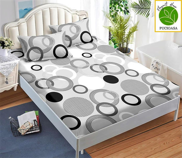 Huse Saltea cu Elastic Bumbac Finet Pat Dublu Gri Geometric CFN183