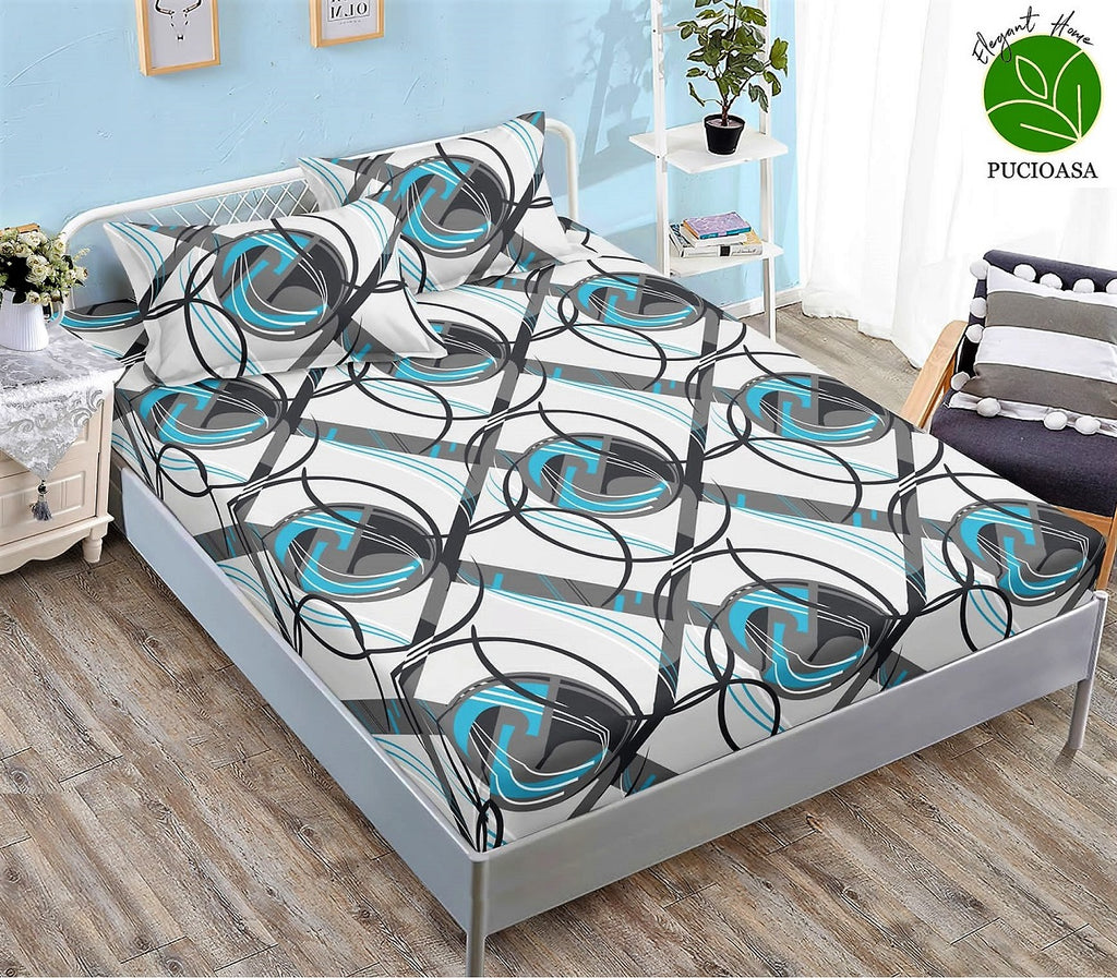 Husa Saltea cu Elastic Bumbac Finet Pat Dublu Gri Cercuri CFN333