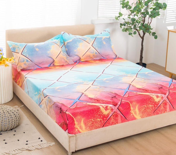 Cearceafuri cu Elastic Bumbac Finet Pat Dublu Multicolor CFN725
