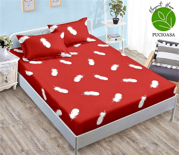 Huse Saltea cu Elastic Bumbac Finet Pat Dublu Rosu Pene CFN347