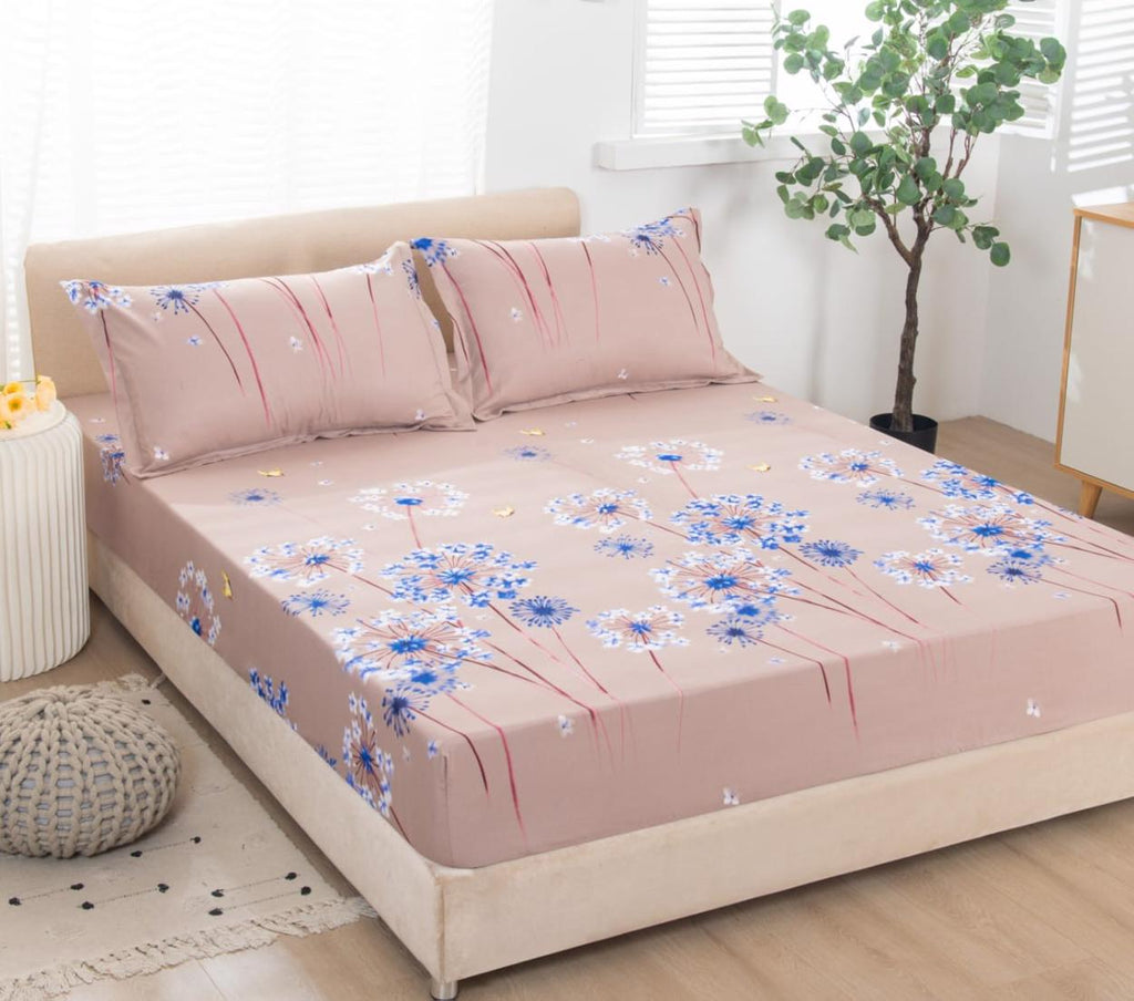 Cearceafuri cu Elastic Bumbac Finet Pat Dublu Roz Floral CFN713