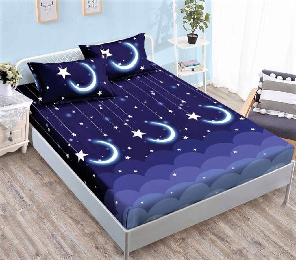 Cearceafuri cu Elastic Bumbac Finet Pat Dublu Semiluna Albastru CFN282