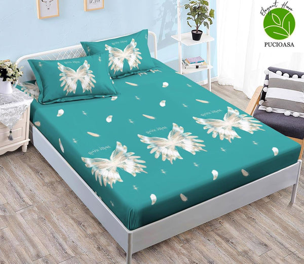 Husa Saltea cu Elastic Bumbac Finet Pat Dublu Turcoaz Aripi CFN322