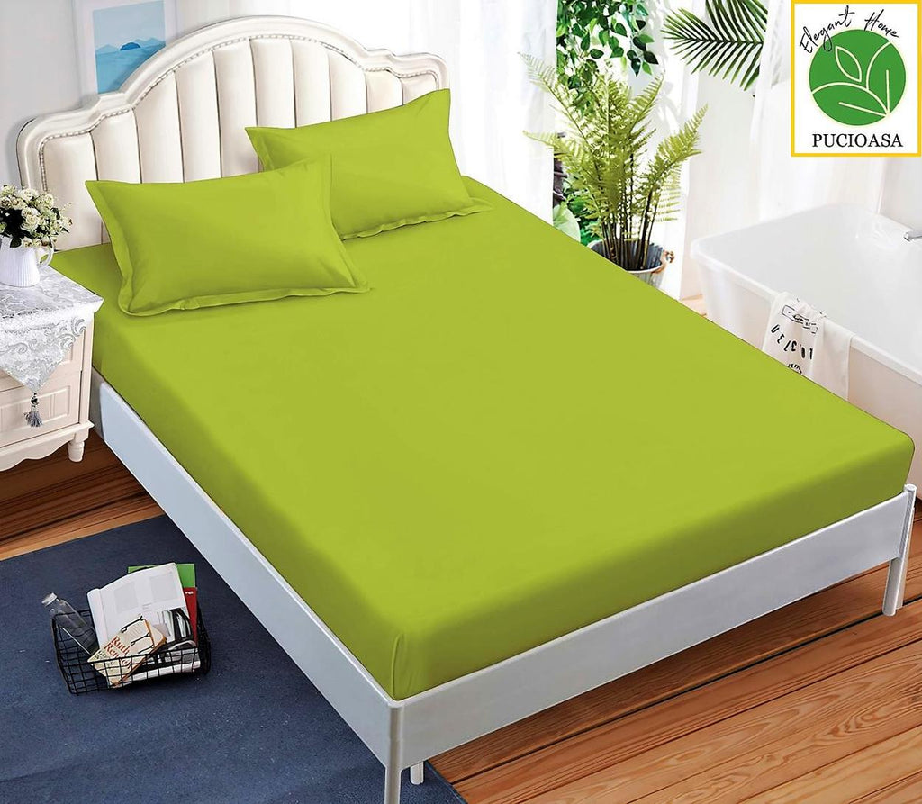 Huse Saltea cu Elastic Bumbac Finet Pat Dublu Verzi Uni CFN153