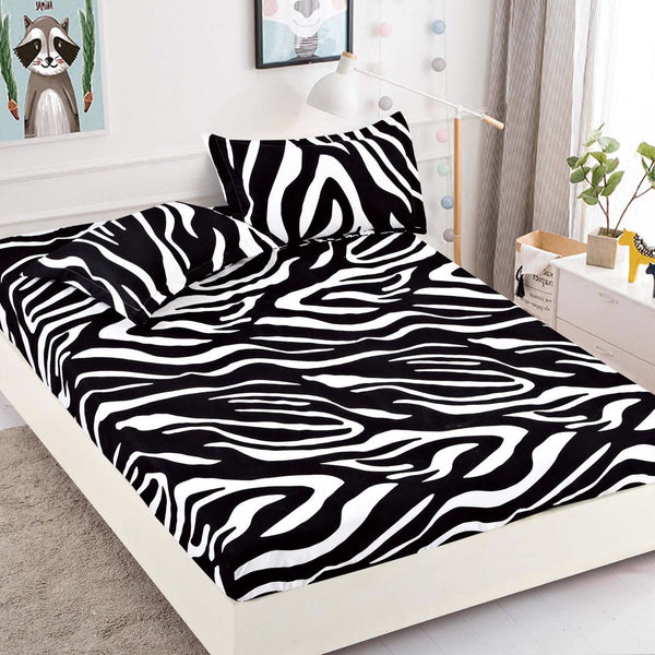 Cearceafuri cu Elastic Bumbac Finet Pat Dublu Zebra Alb-Negru CFN53