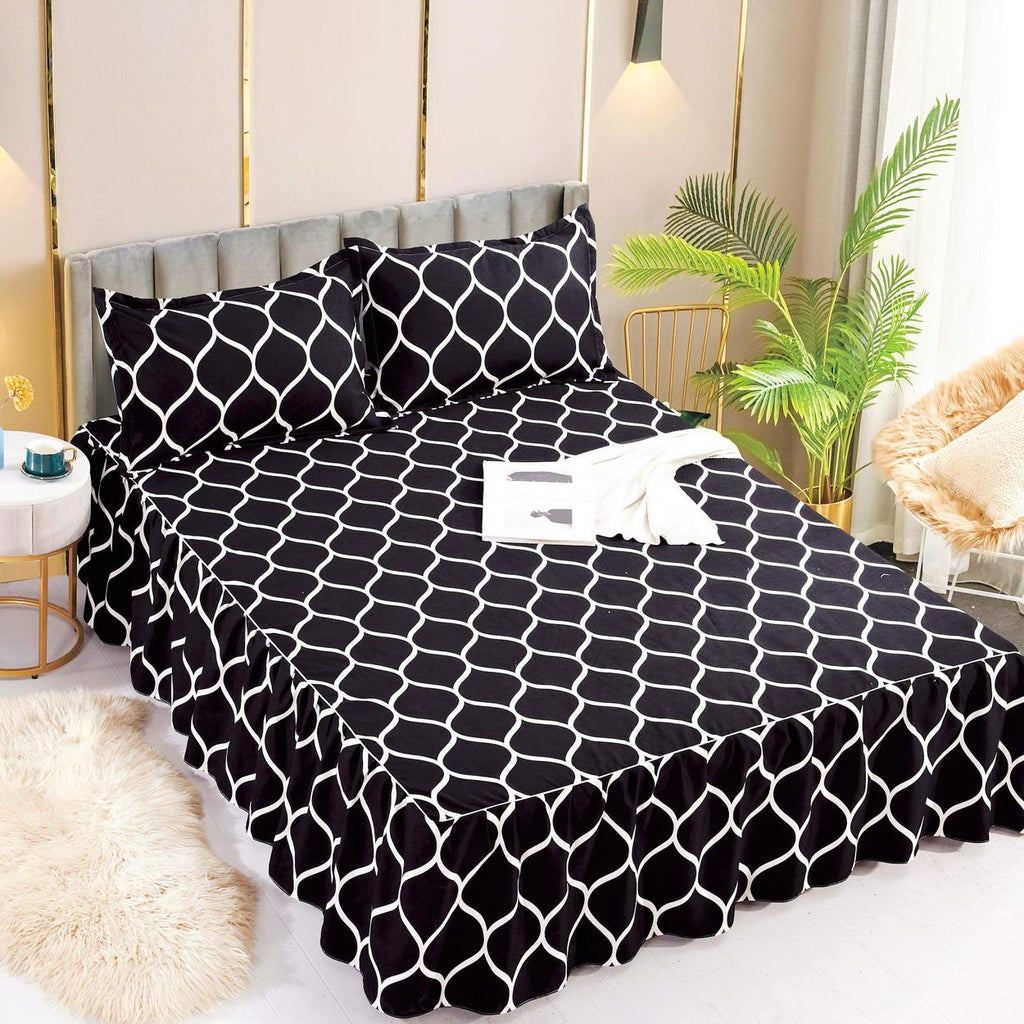 Lenjerii Bumbac Finet cu Volane Pat Dublu Geometric Negru CFJ501