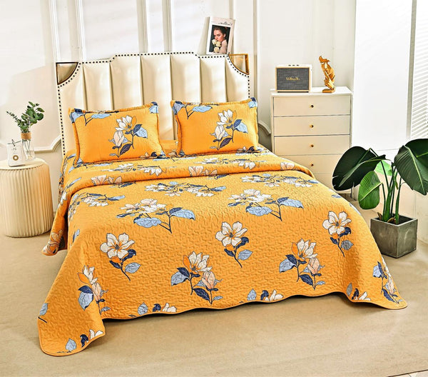 Cuverturi de Pat Matlasate 1+1 Gratis Galbene Floral CM299