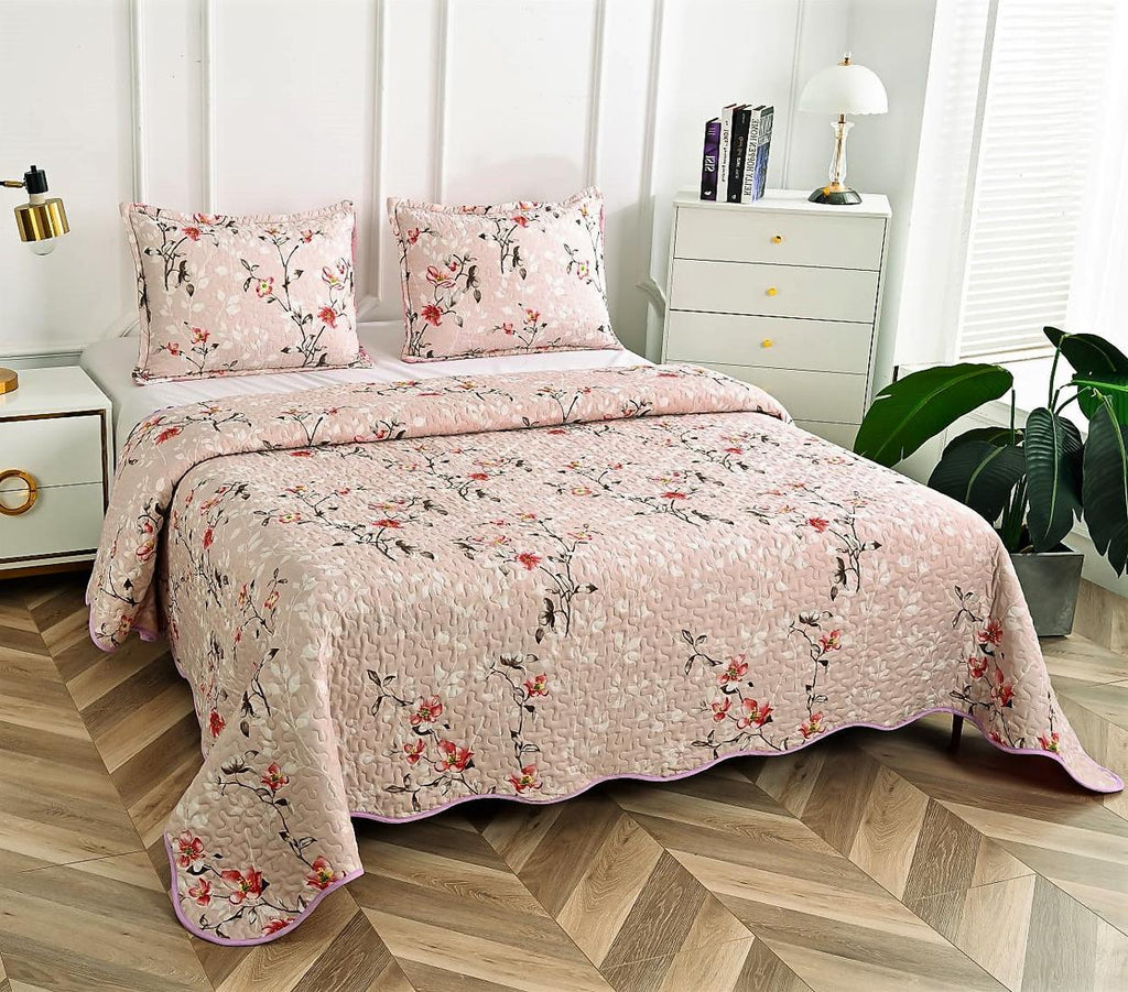 Cuverturi de Pat Matlasate 1+1 Gratis Roz Flori CM248