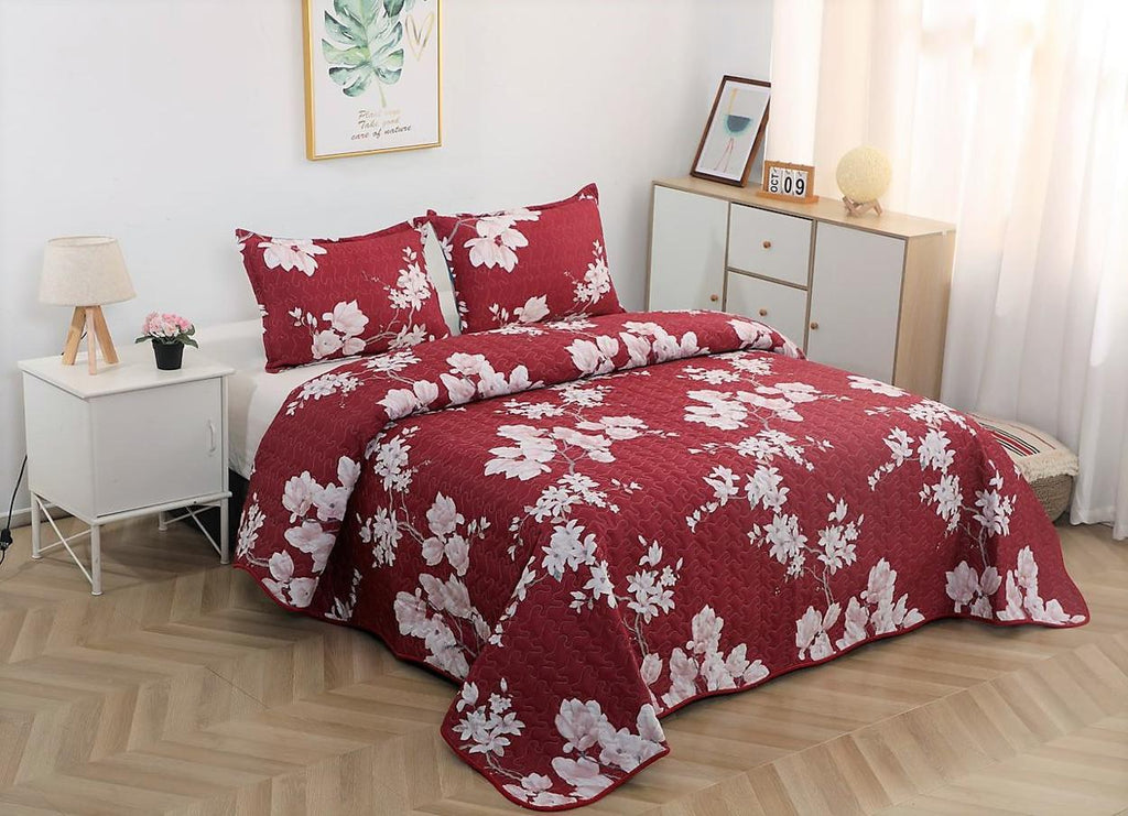 Cuverturi de Pat Matlasate 1+1 Gratis Rosu Floral CY82