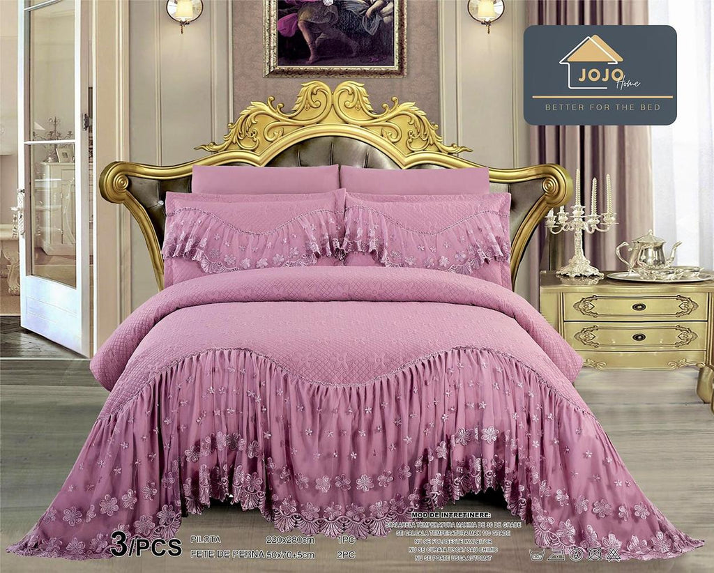 Cuverturi de pat bumbac 3 piese roz simple CJ06