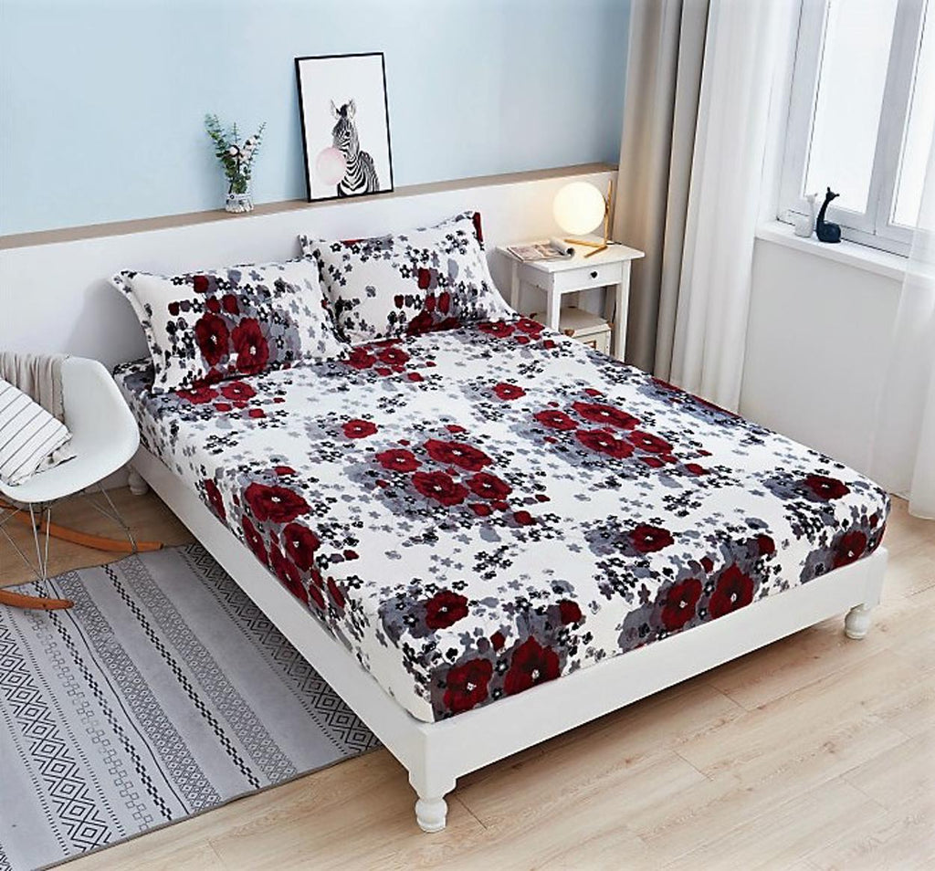 Huse de Pat cu Elastic Cocolino 160X200 Albe Rosii Floral CCF11