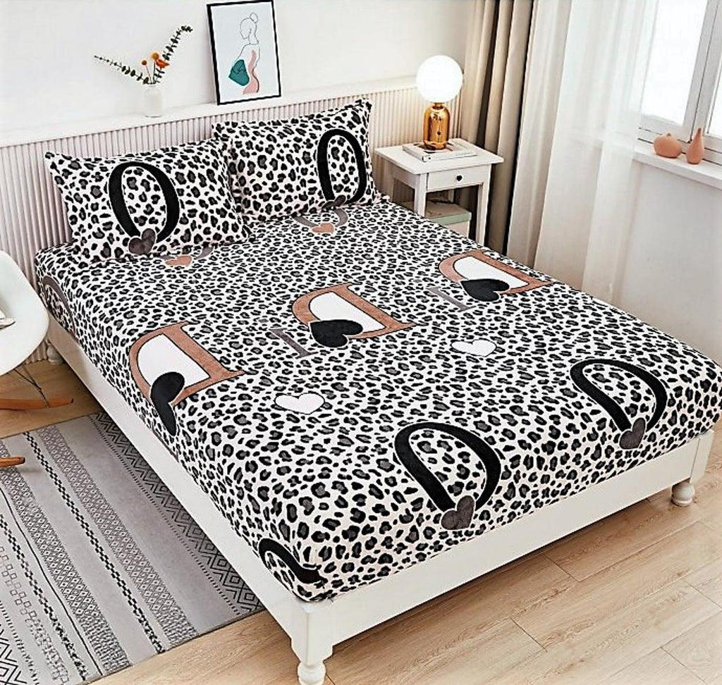 Huse de Pat cu Elastic Cocolino 160X200 Albe Negre Inimioare CCF36