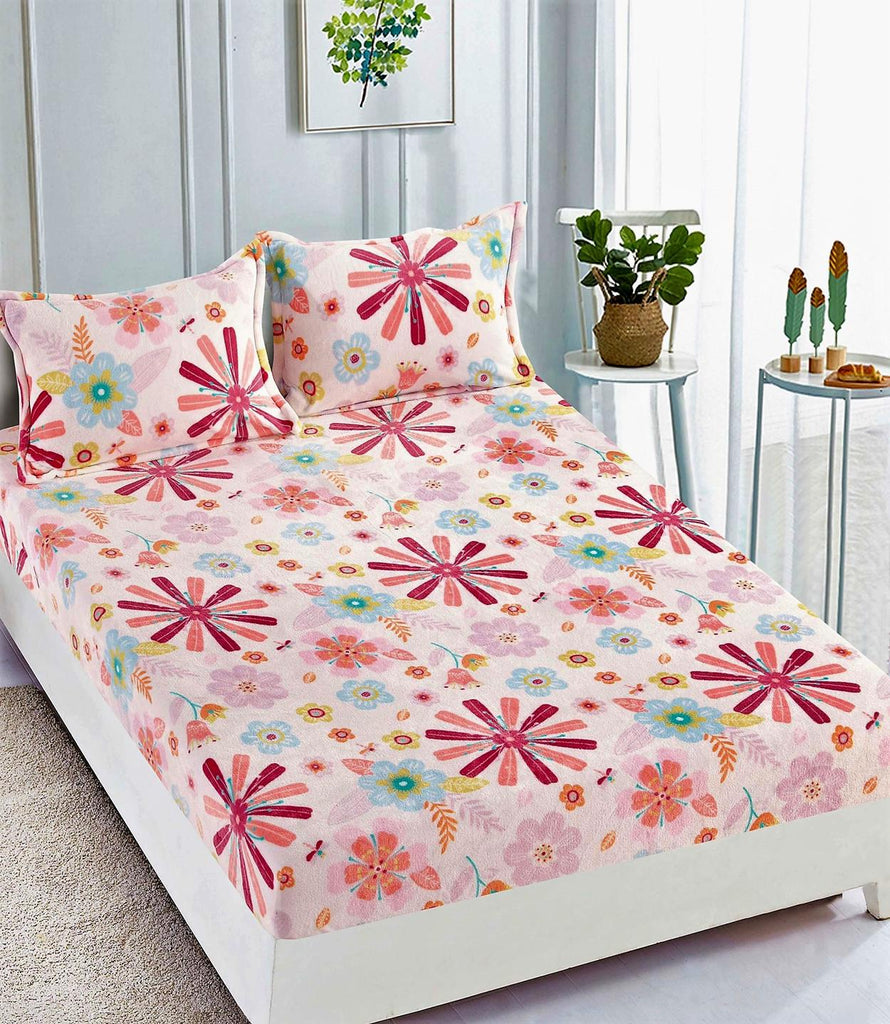 Huse de Pat cu Elastic Cocolino 160X200 Roz Alb Floral CCJ54