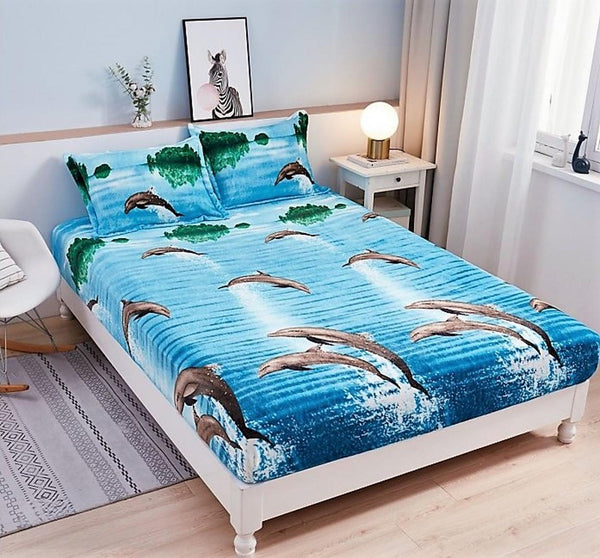 Huse de Pat cu Elastic Cocolino 160X200 Albastre Delfini CCF13