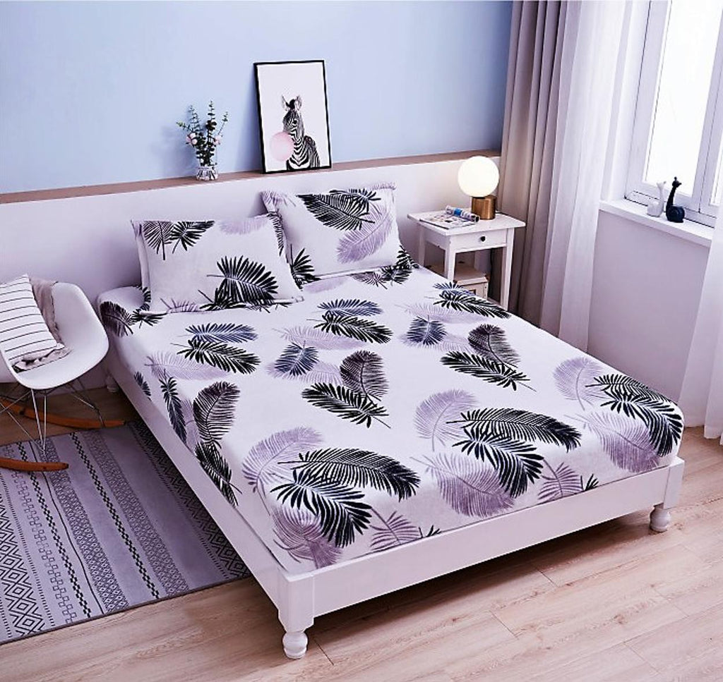 Huse de Pat cu Elastic Cocolino 160X200 Albe Frunze CCF05