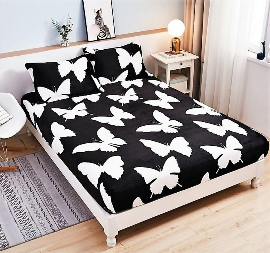 Huse de Pat cu Elastic Cocolino 160X200 Negre Fluturasi albi CCF09