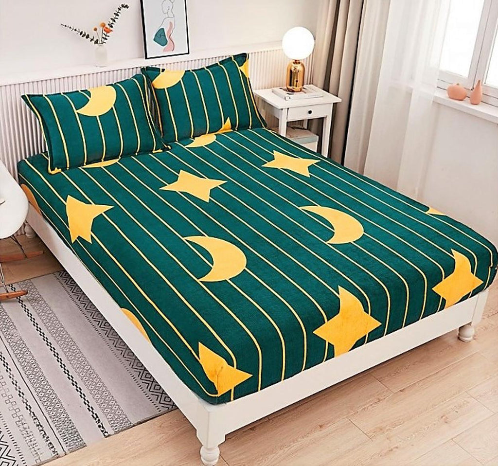 Huse de Pat cu Elastic Cocolino 160X200 Verzi Stele Galbene CCF37