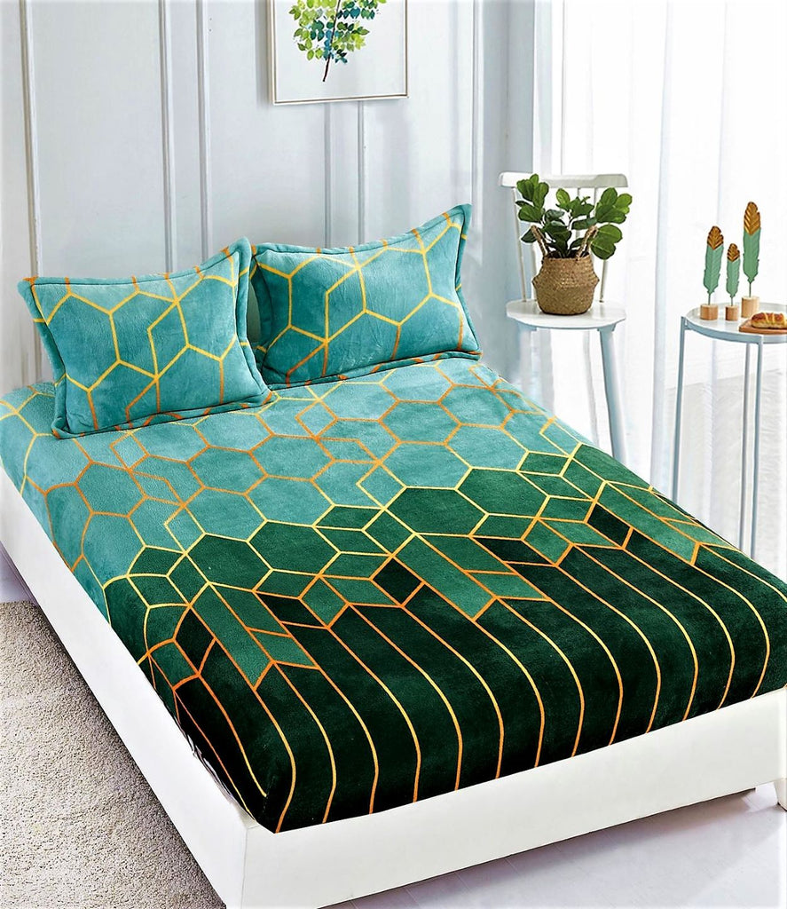 Huse de Pat cu Elastic Cocolino 160X200 Verde Geometric CCJ39