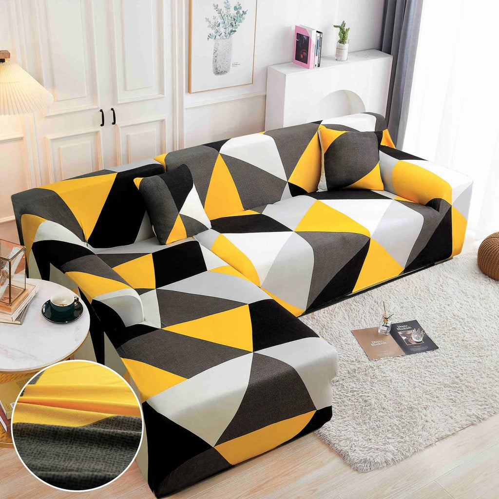 Huse Elastice Coltar Galbene Gri Geometric HME32G1