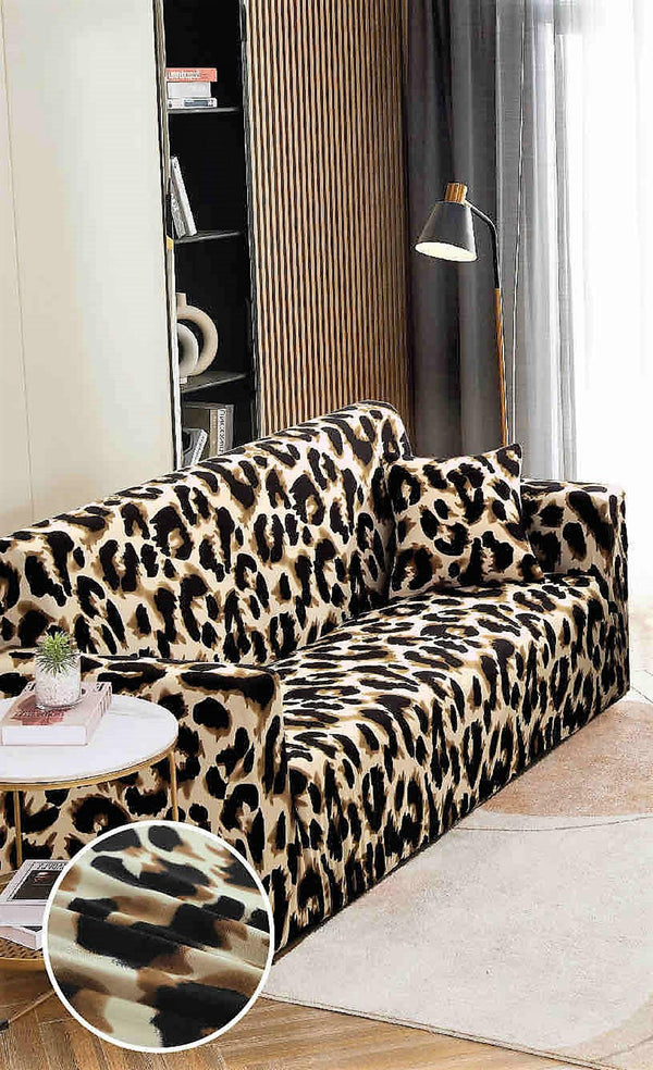 Husa Elastica Canapea 2 Locuri Crem Maro Animal Print HME2B1
