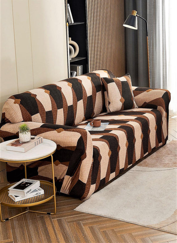 Husa Elastica Canapea 2 Locuri Maro Geometric HME2E