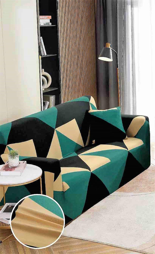 Husa Elastica Canapea 2 Locuri Verde Neagra Geometric HME2E1