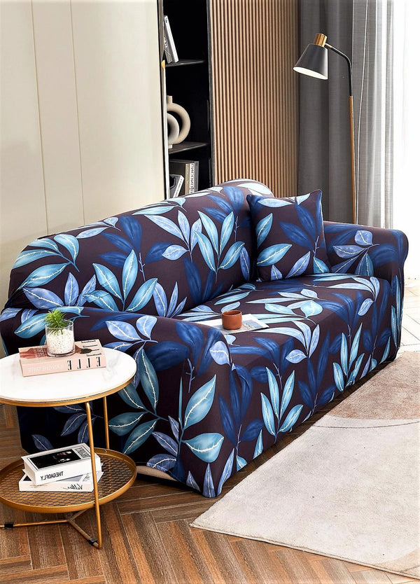 Husa Elastica Canapea 3 Locuri Albastru Frunze HME3O