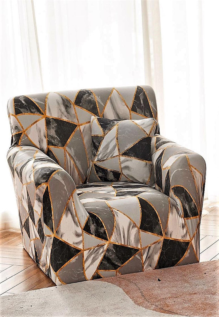 Husa Elastica Fotoliu Alb Negru Geometric HME1L