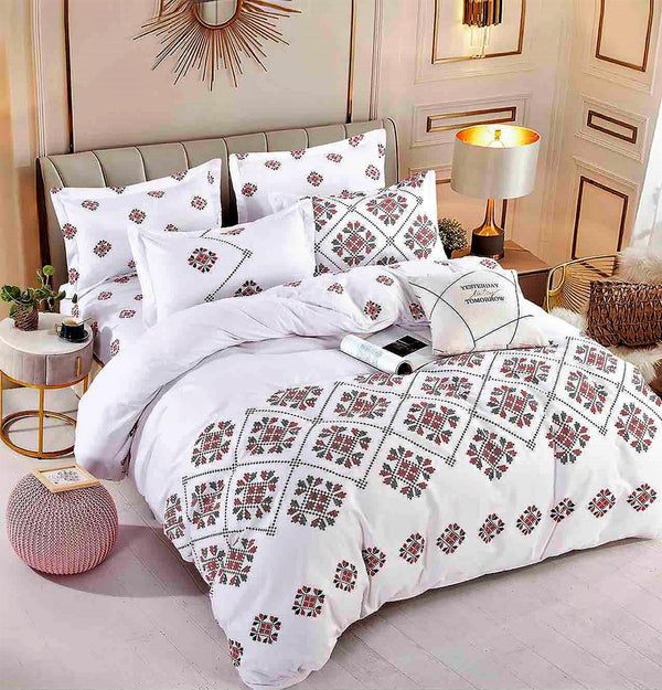 Lenjerii o Persoana Bumbac Finet Albe Motive Etno Rosii LSF147