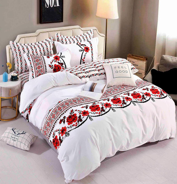 Lenjerii o Persoana Bumbac Finet Albe Motive Etno Rosii LSF152