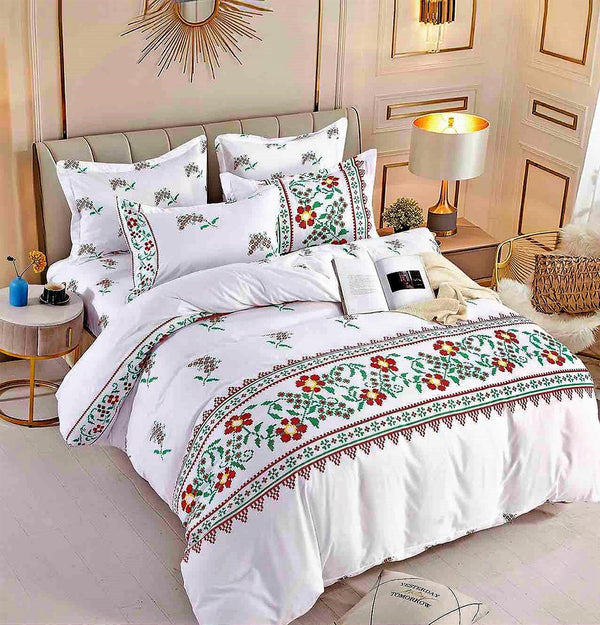 Lenjerii o Persoana Bumbac Finet Albe Motive Etno Verzi LSF150