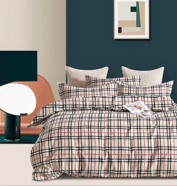 Lenjerii o Persoana Bumbac Finet Carouri pe Bej LSF109