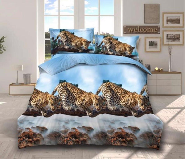 Lenjerii 3D 1+1 Gratis Pucioasa 4 Piese Leoparzi pe Bleu D557