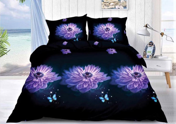 Lenjerii 3D 1+1 Gratis Pucioasa 4 Piese Floral pe Negru D492