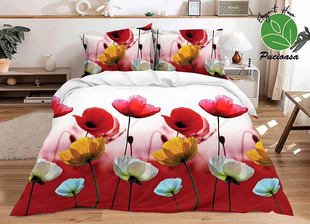 Lenjerii 3D 1+1 Gratis Pucioasa 4 Piese Flori pe Rosu D599