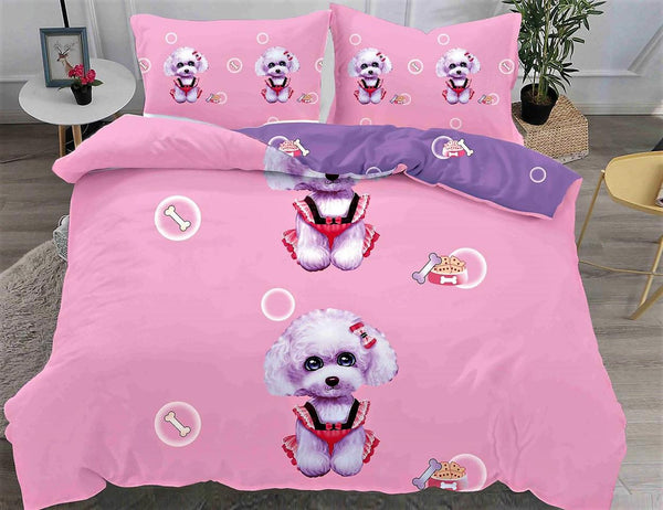 Lenjerii Bumbac Satinat Pucioasa Digital Print Pat Dublu 4 Piese Roz Catei LD01
