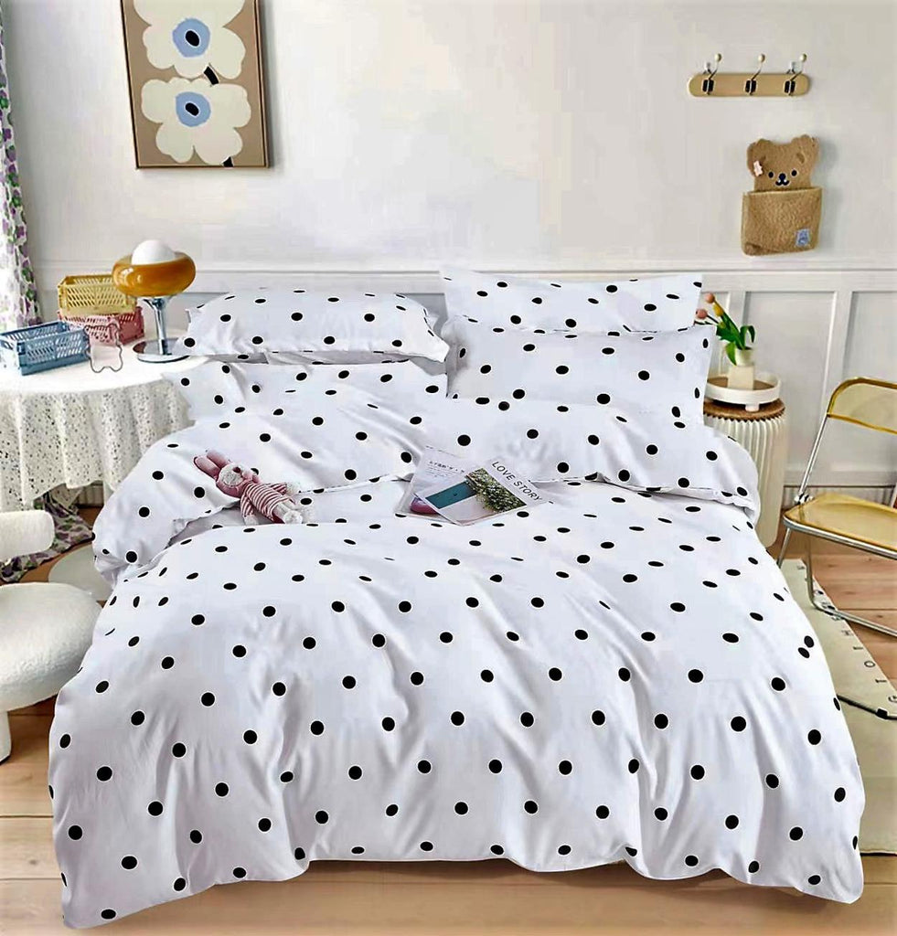Lenjerii Bumbac Finet Satinat Pat Dublu Albe Buline Negre BFJ254
