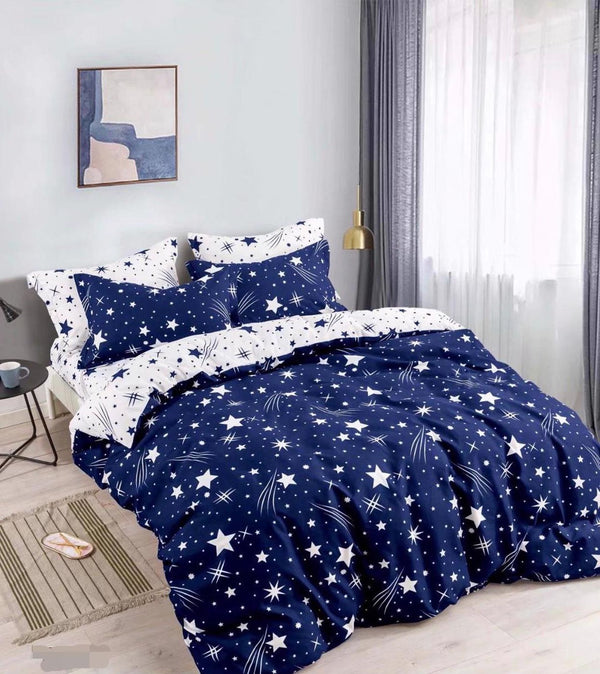 Lenjerii Finet Satinat Pat Dublu Albastra Stelute BFJ49